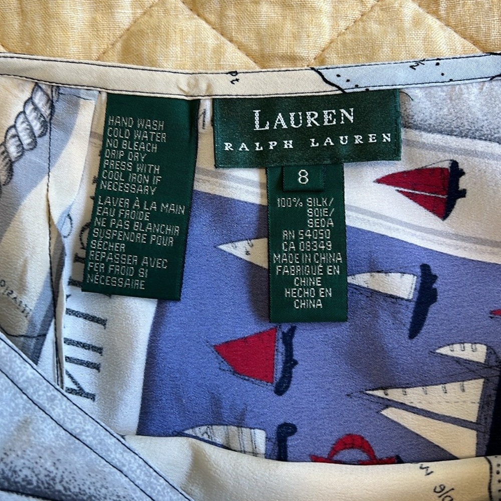 NWT Lauren Ralph Lauren 100% Silk Nautical Yachting Wrap Skirt Vintage Size 8 - Picture 8 of 10